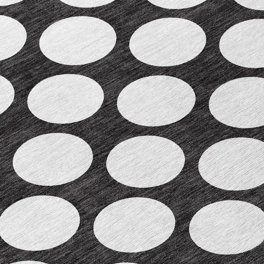 Black And Ivory Polka Dot Washable Indoor Outdoor Area Rug Photo 7
