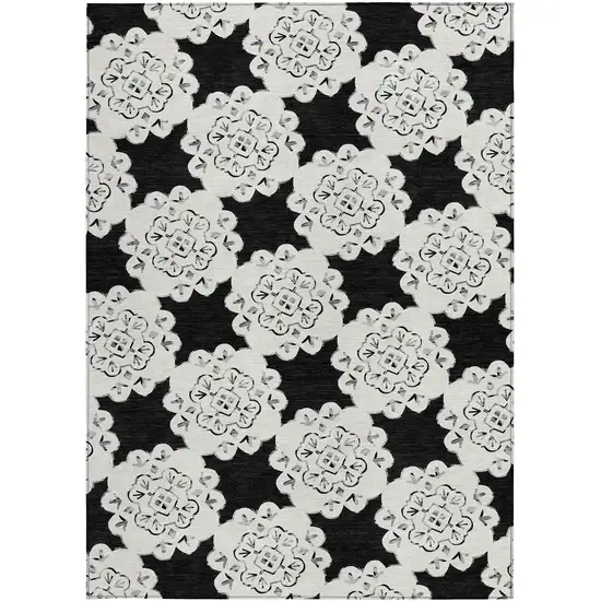 Black And Ivory Quatrefoil Washable Indoor Outdoor Area Rug Photo 4