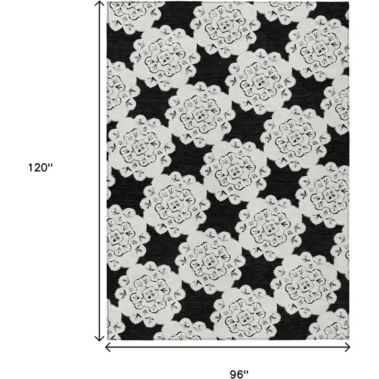 Black And Ivory Quatrefoil Washable Indoor Outdoor Area Rug Photo 3