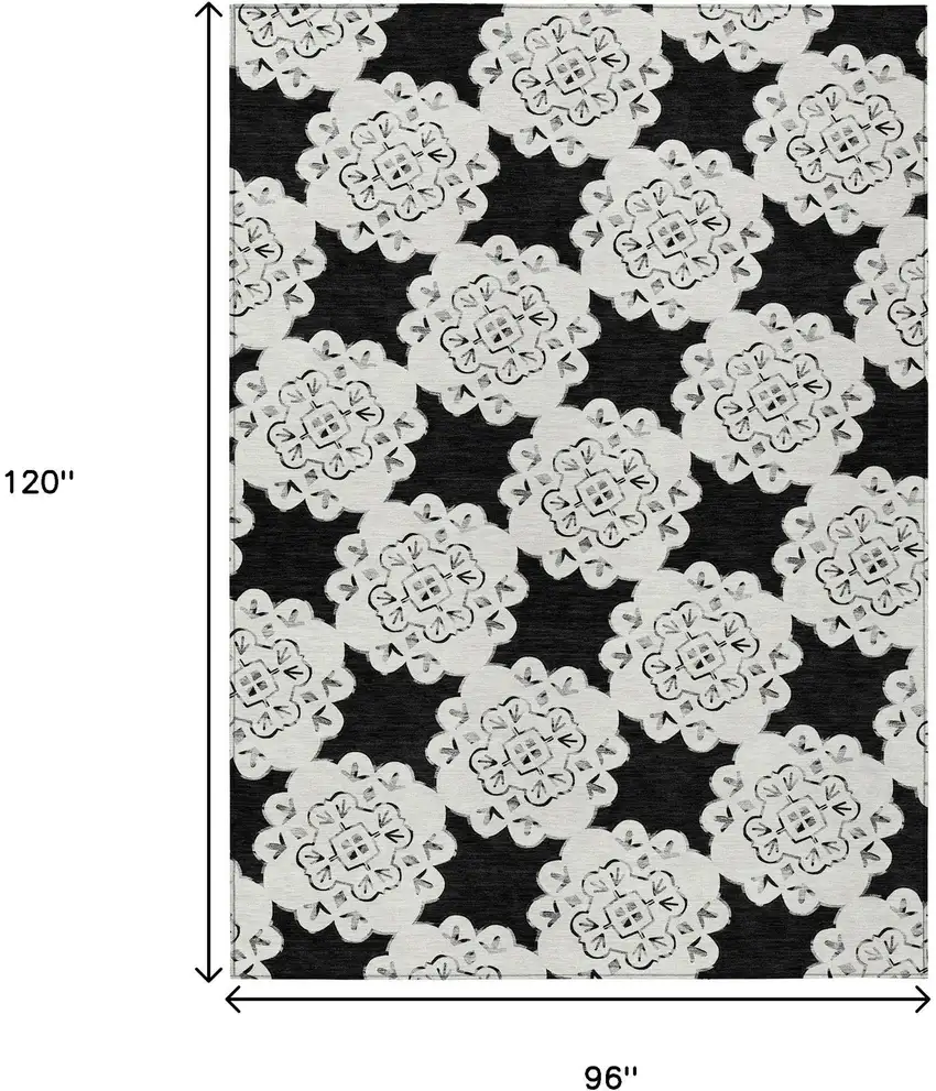 Black And Ivory Quatrefoil Washable Indoor Outdoor Area Rug Photo 3
