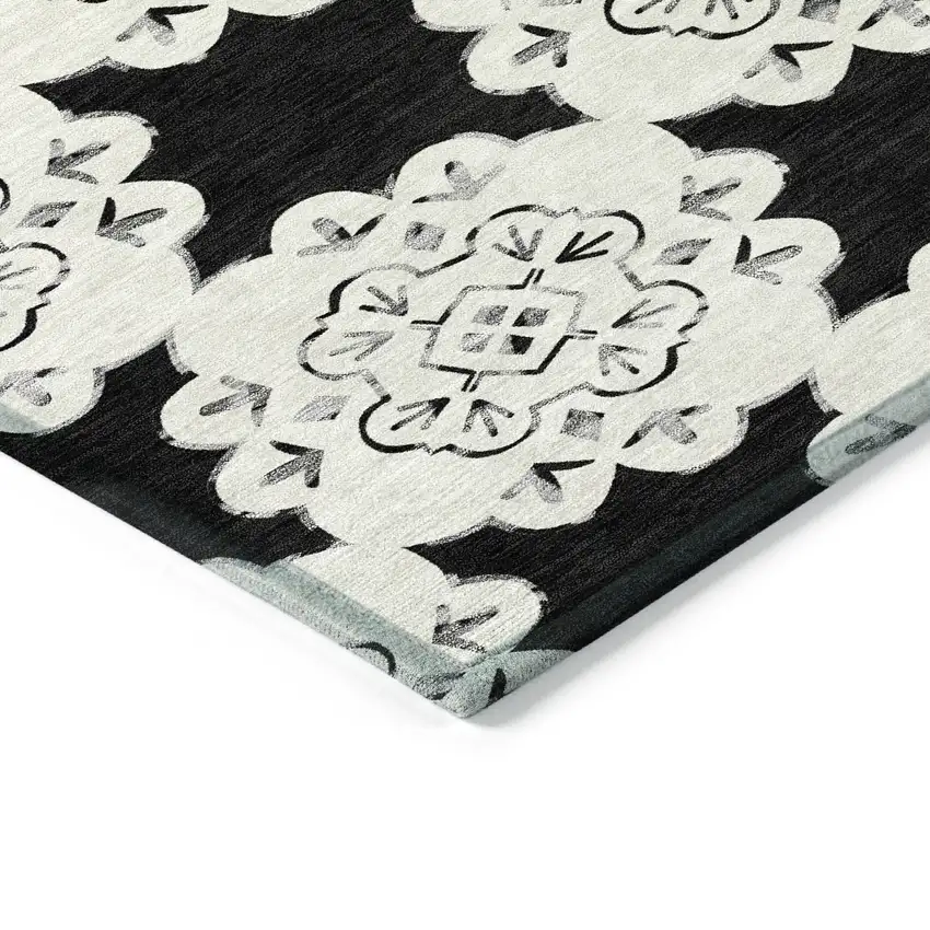 Black And Ivory Quatrefoil Washable Indoor Outdoor Area Rug Photo 6