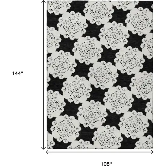 Black And Ivory Quatrefoil Washable Indoor Outdoor Area Rug Photo 3
