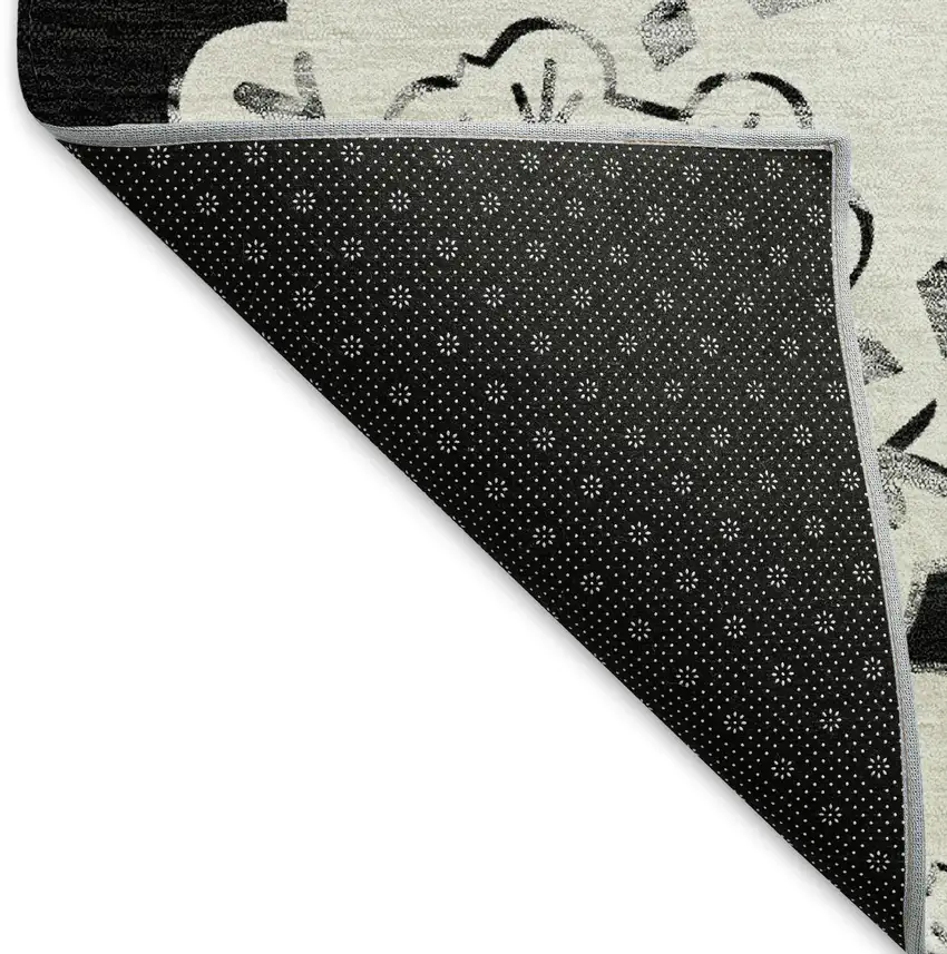 Black And Ivory Quatrefoil Washable Indoor Outdoor Area Rug Photo 5