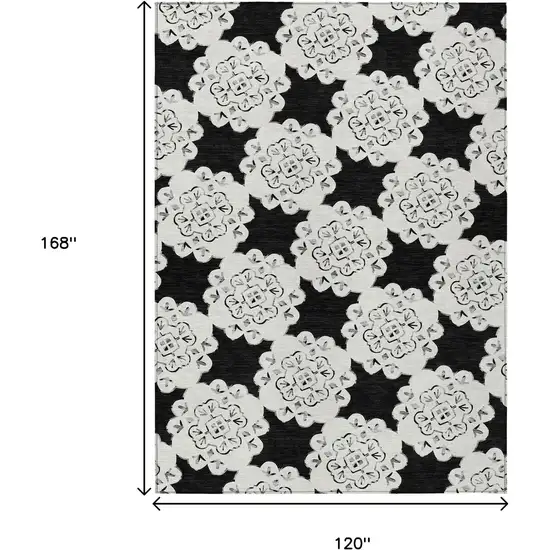 Black And Ivory Quatrefoil Washable Indoor Outdoor Area Rug Photo 3