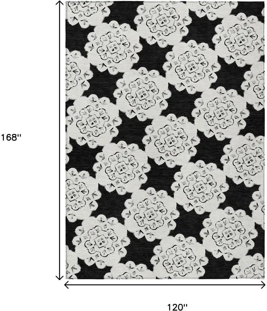 Black And Ivory Quatrefoil Washable Indoor Outdoor Area Rug Photo 3