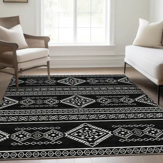 Black And Ivory Southwestern Washable Area Rug With UV Protection Photo 6