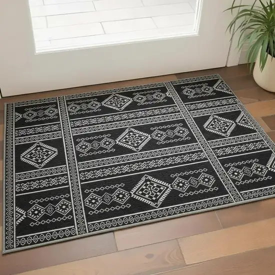 Black And Ivory Southwestern Washable Area Rug With UV Protection Photo 2