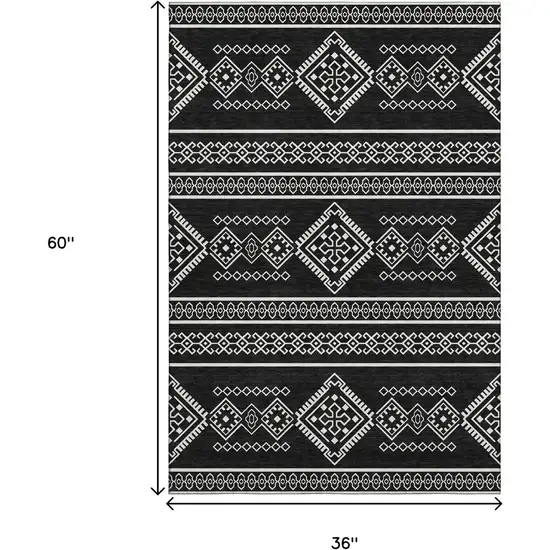 Black And Ivory Southwestern Washable Area Rug With UV Protection Photo 3