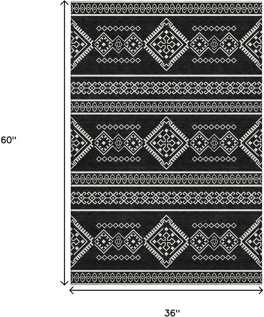Black And Ivory Southwestern Washable Area Rug With UV Protection Photo 3