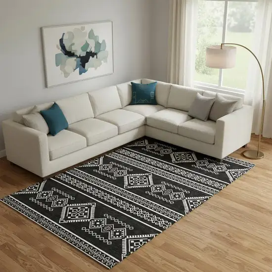 Black And Ivory Southwestern Washable Area Rug With UV Protection Photo 1