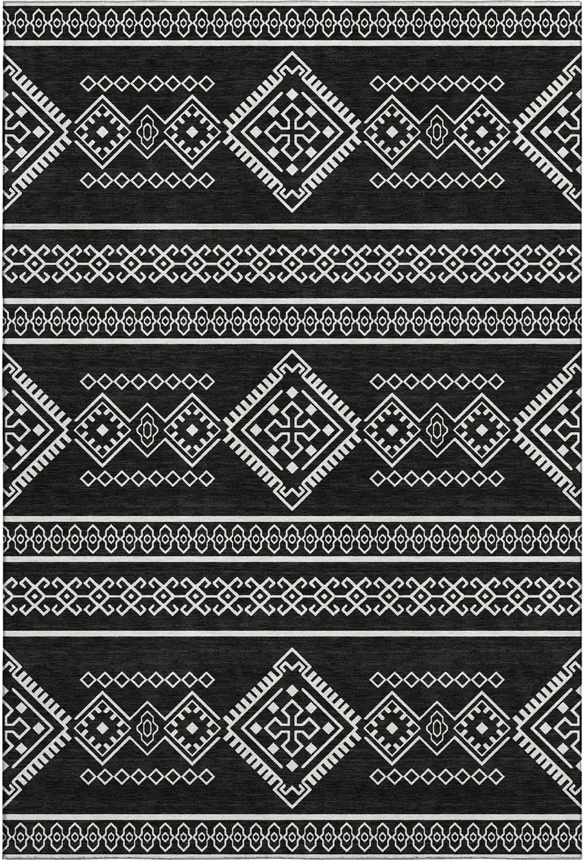 Black And Ivory Southwestern Washable Area Rug With UV Protection Photo 1