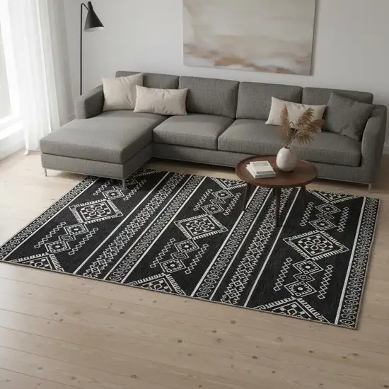 Black And Ivory Southwestern Washable Area Rug With UV Protection Photo 2