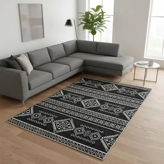 Black And Ivory Southwestern Washable Area Rug With UV Protection Photo 2