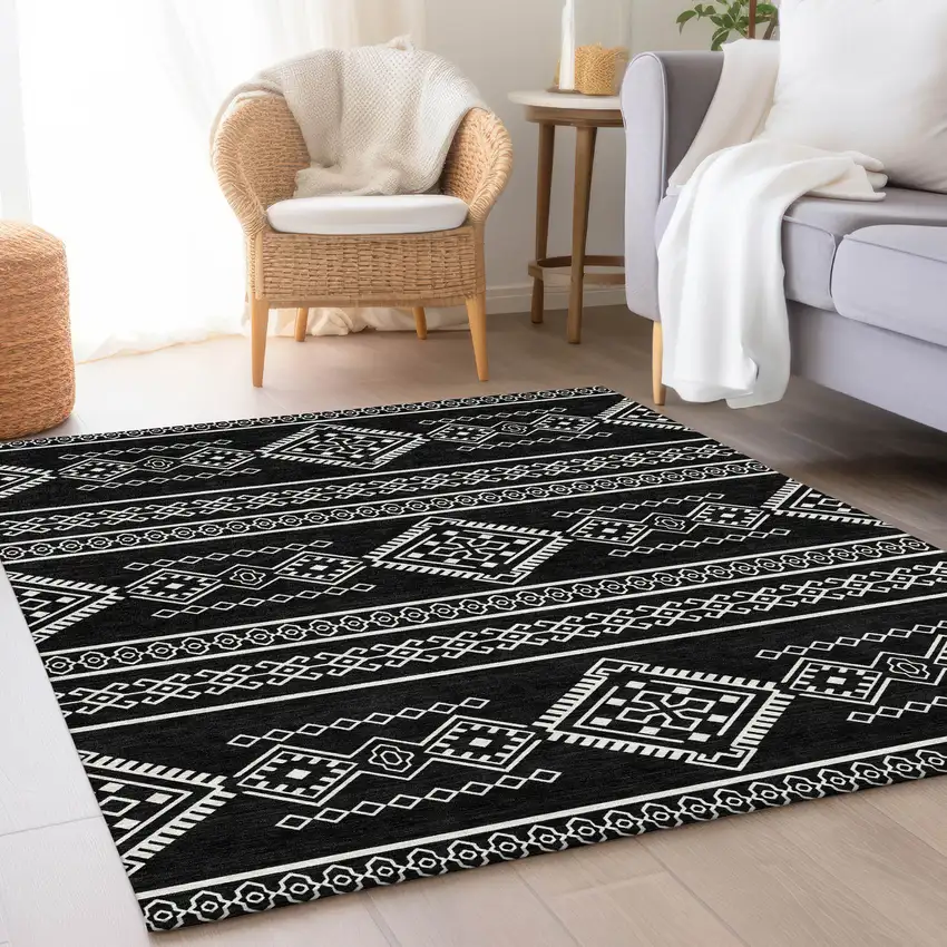Black And Ivory Southwestern Washable Area Rug With UV Protection Photo 5