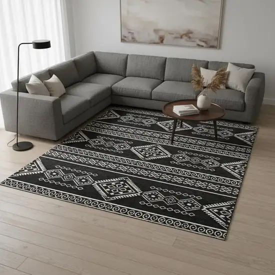 Black And Ivory Southwestern Washable Area Rug With UV Protection Photo 2