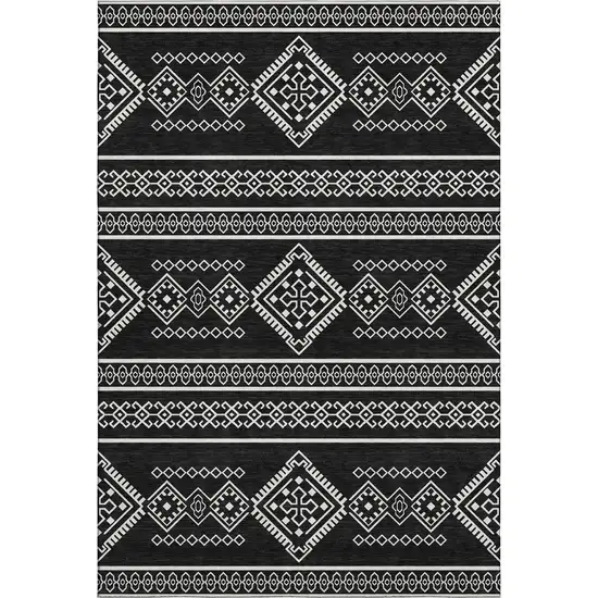Black And Ivory Southwestern Washable Area Rug With UV Protection Photo 1