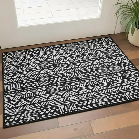 Black And Ivory Southwestern Washable Area Rug With UV Protection Photo 2