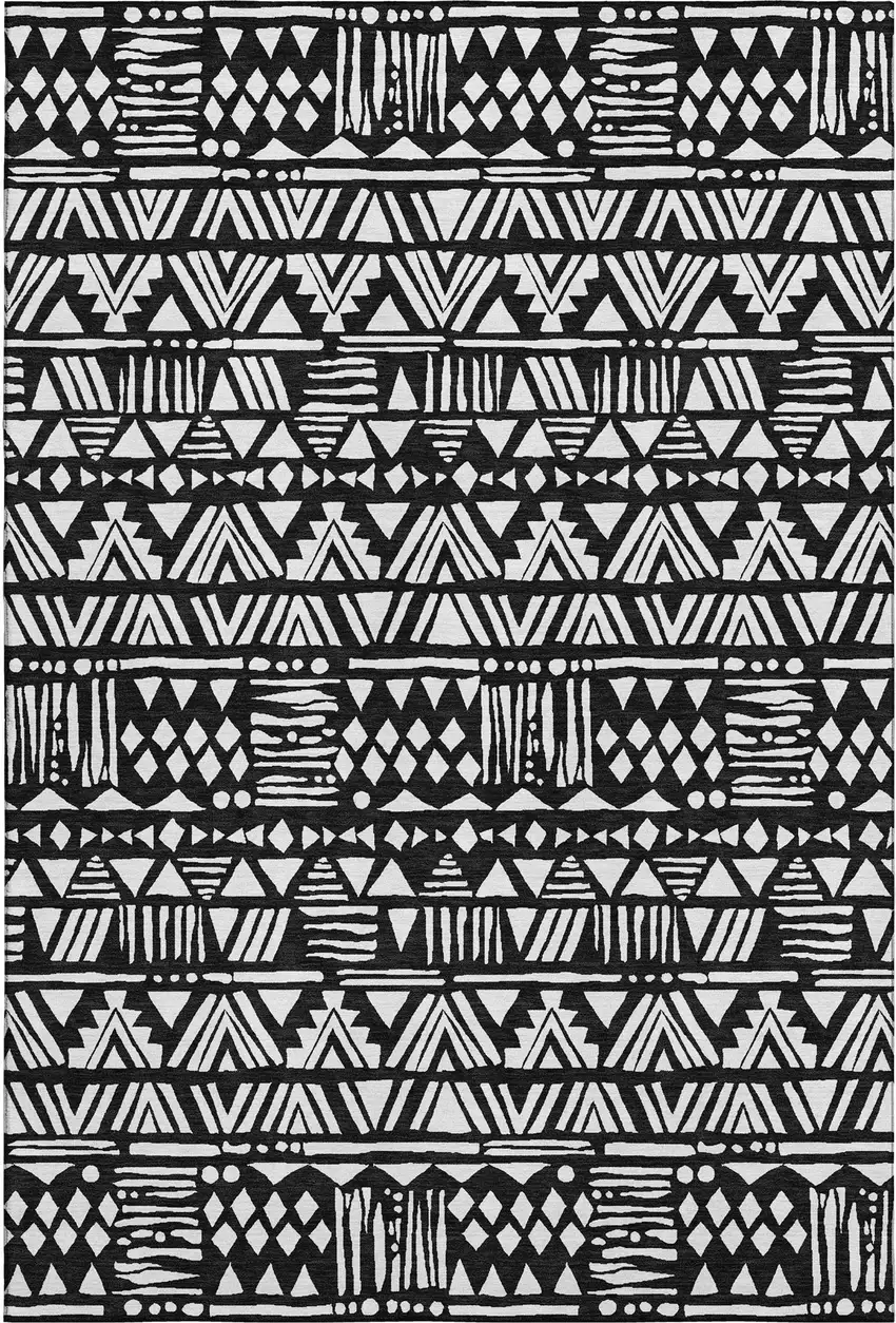 Black And Ivory Southwestern Washable Area Rug With UV Protection Photo 1