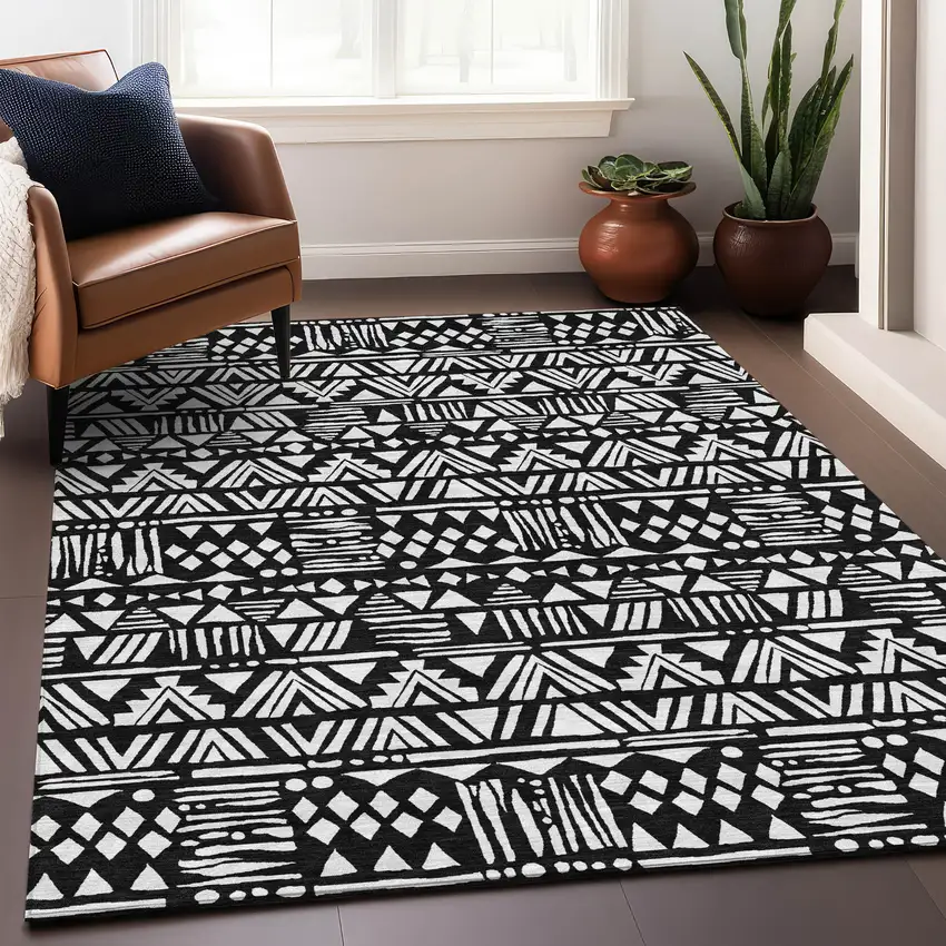 Black And Ivory Southwestern Washable Area Rug With UV Protection Photo 5