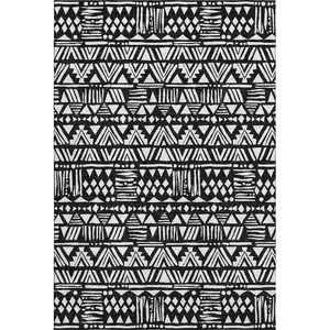Photo of Black And Ivory Southwestern Washable Area Rug With UV Protection