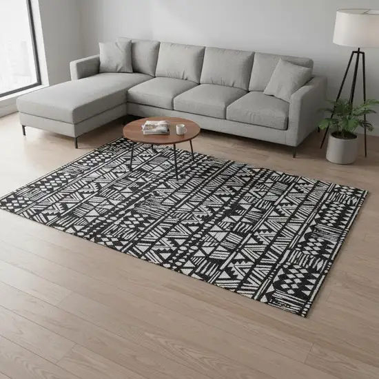 Black And Ivory Southwestern Washable Area Rug With UV Protection Photo 2