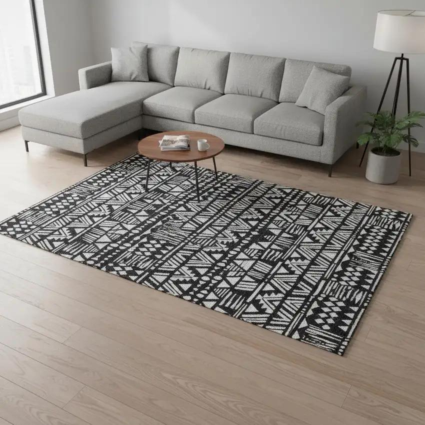 Black And Ivory Southwestern Washable Area Rug With UV Protection Photo 2