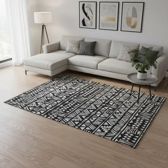 Black And Ivory Southwestern Washable Area Rug With UV Protection Photo 2