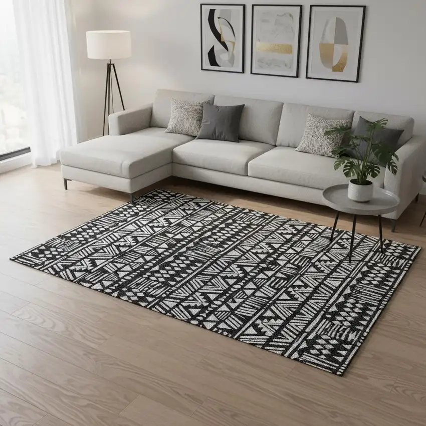 Black And Ivory Southwestern Washable Area Rug With UV Protection Photo 2