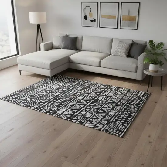 Black And Ivory Southwestern Washable Area Rug With UV Protection Photo 2