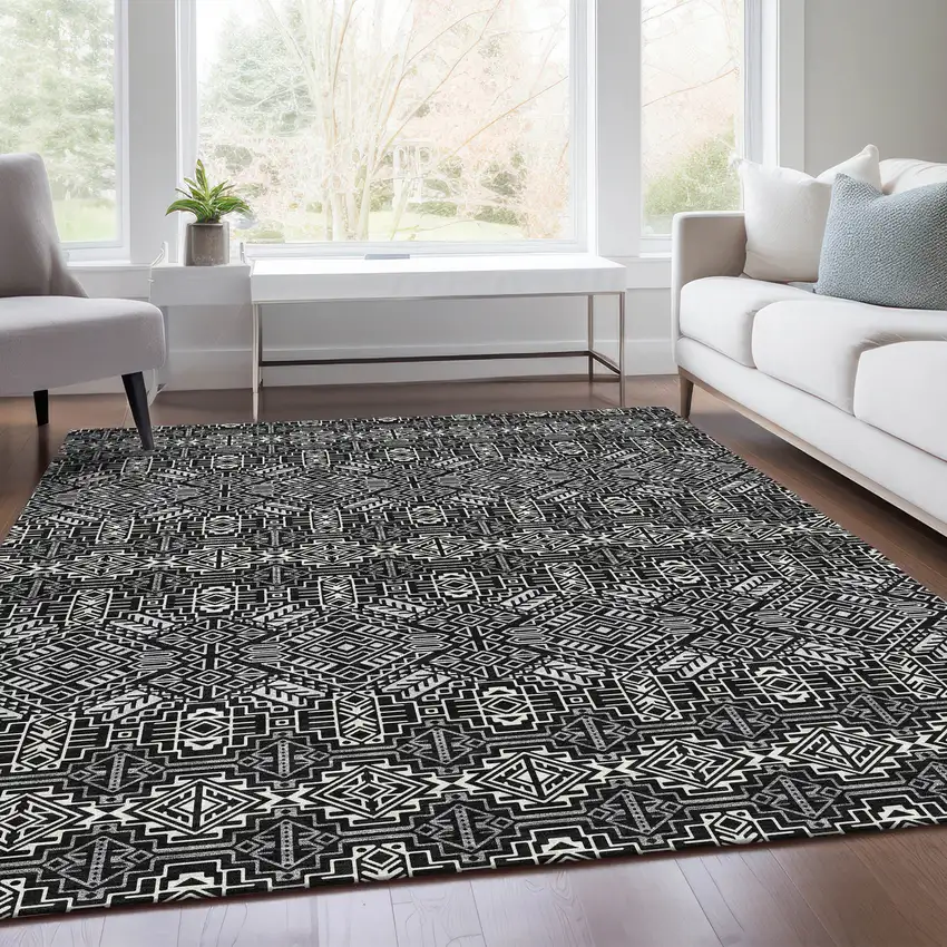 Black And Ivory Southwestern Washable Area Rug With UV Protection Photo 5