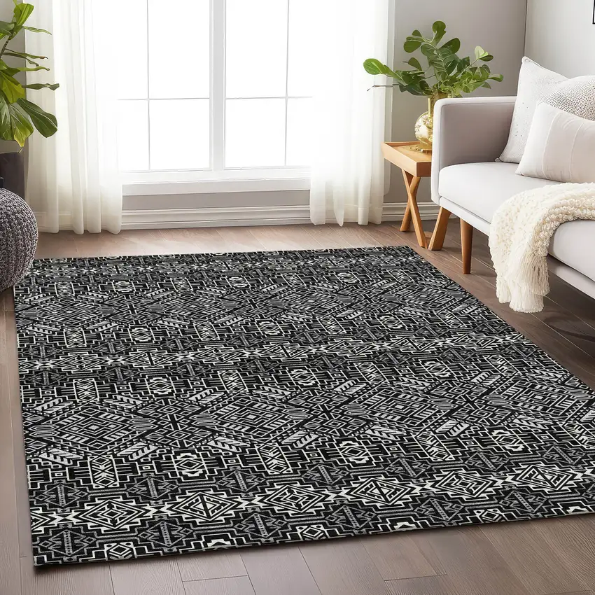 Black And Ivory Southwestern Washable Area Rug With UV Protection Photo 4
