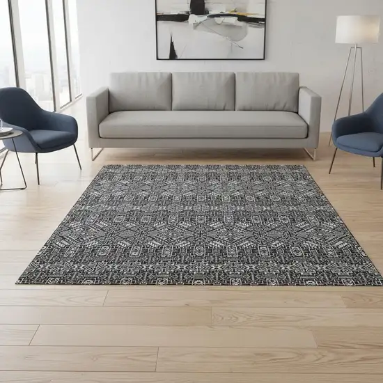 Black And Ivory Southwestern Washable Area Rug With UV Protection Photo 2