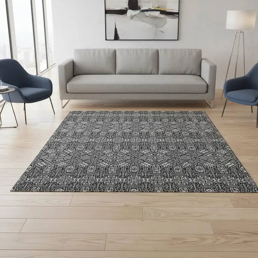 Black And Ivory Southwestern Washable Area Rug With UV Protection Photo 2