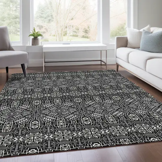 Black And Ivory Southwestern Washable Area Rug With UV Protection Photo 5