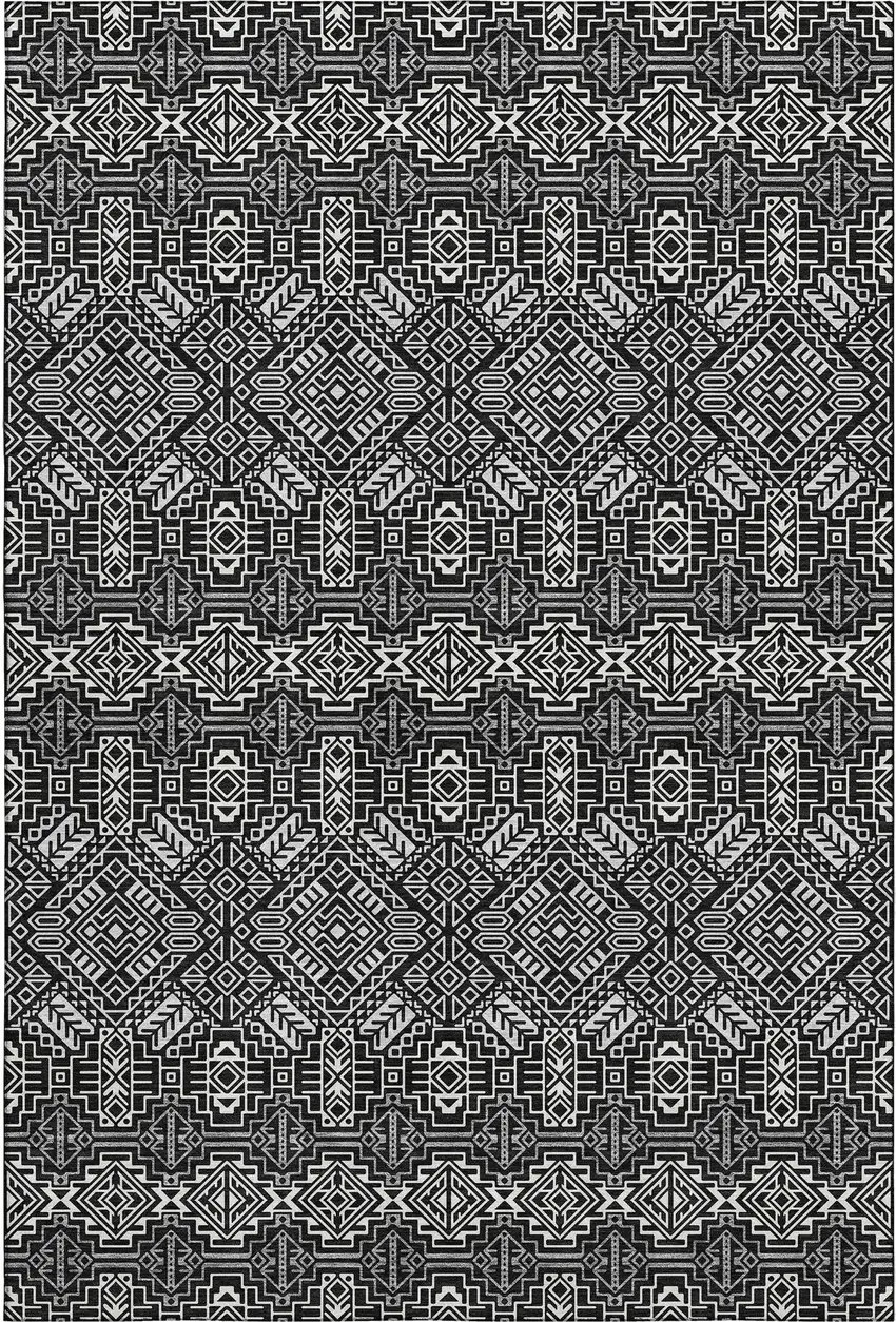 Black And Ivory Southwestern Washable Area Rug With UV Protection Photo 1