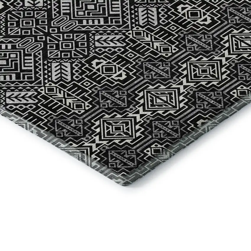 Black And Ivory Southwestern Washable Area Rug With UV Protection Photo 7
