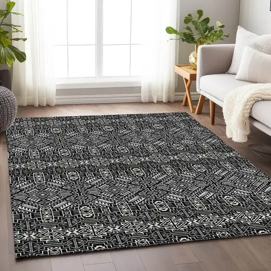 Black And Ivory Southwestern Washable Area Rug With UV Protection Photo 4