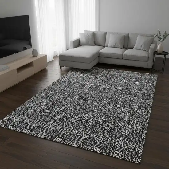 Black And Ivory Southwestern Washable Area Rug With UV Protection Photo 2