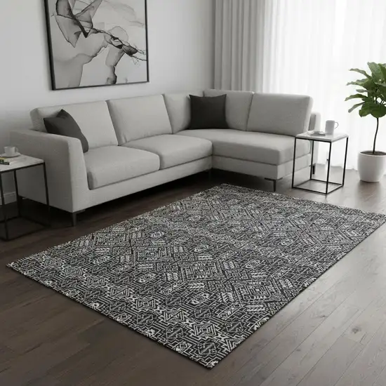 Black And Ivory Southwestern Washable Area Rug With UV Protection Photo 2