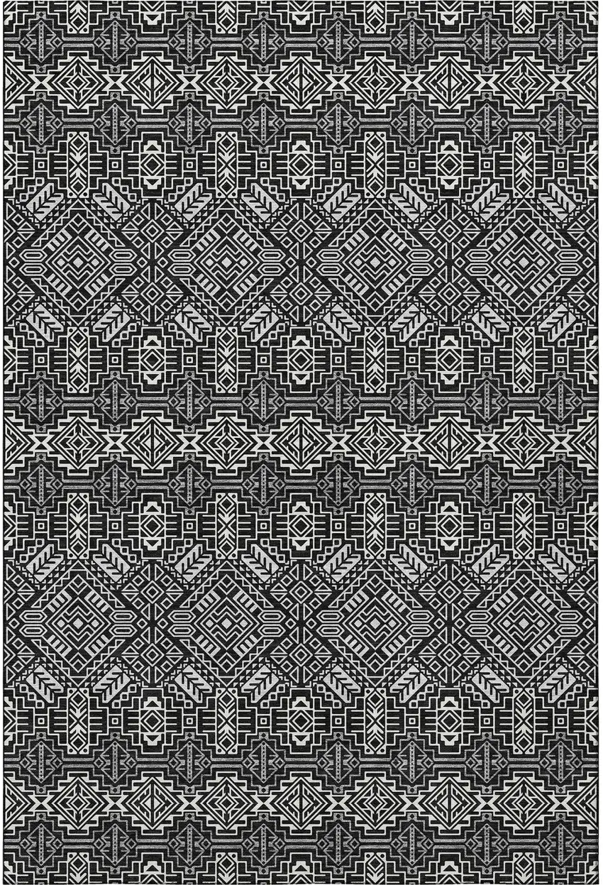 Black And Ivory Southwestern Washable Area Rug With UV Protection Photo 3