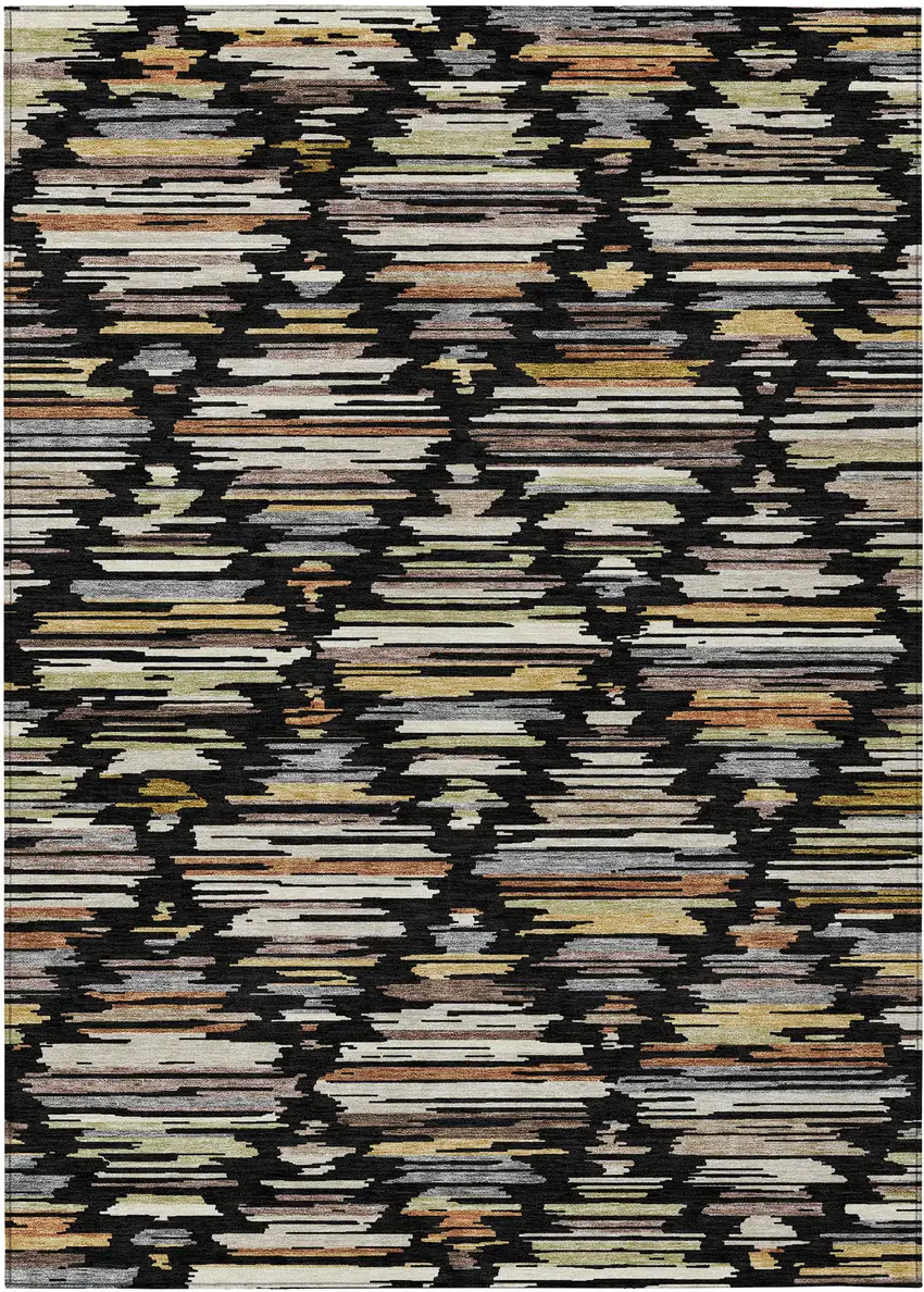 Black And Ivory Southwestern Washable Indoor Outdoor Area Rug Photo 1