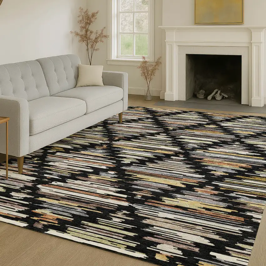 Black And Ivory Southwestern Washable Indoor Outdoor Area Rug Photo 6