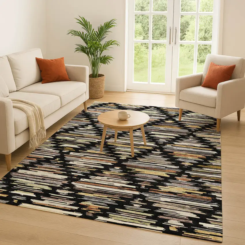 Black And Ivory Southwestern Washable Indoor Outdoor Area Rug Photo 5