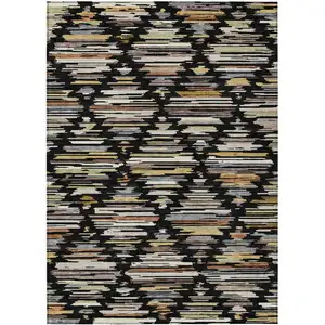Photo of Black And Ivory Southwestern Washable Indoor Outdoor Area Rug