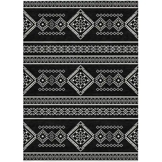 Black And Ivory Southwestern Washable Indoor Outdoor Area Rug Photo 7
