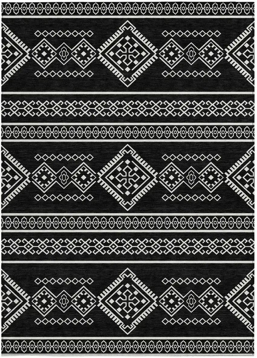 Black And Ivory Southwestern Washable Indoor Outdoor Area Rug Photo 7