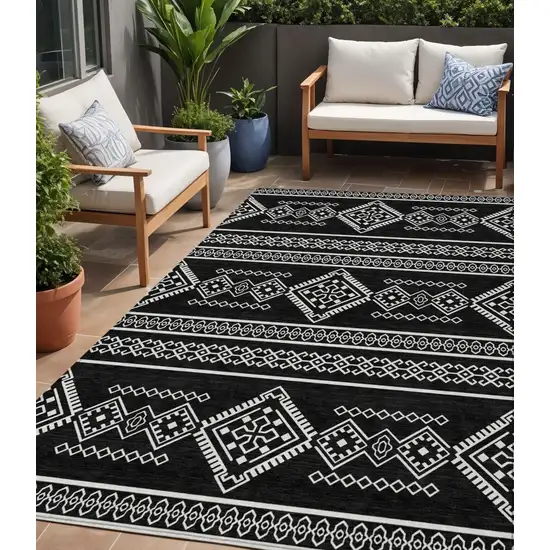 Black And Ivory Southwestern Washable Indoor Outdoor Area Rug Photo 1