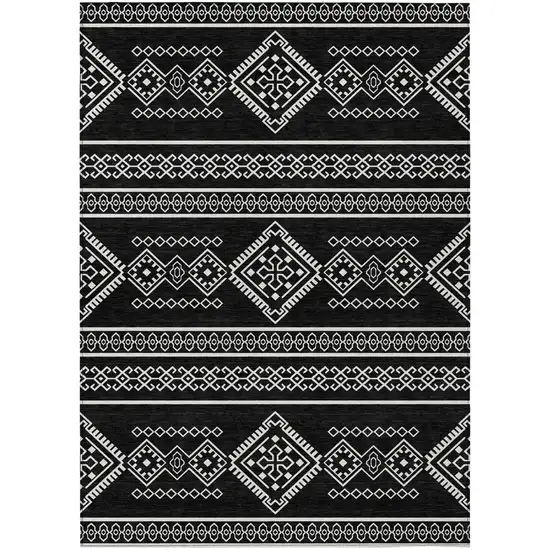 Black And Ivory Southwestern Washable Indoor Outdoor Area Rug Photo 2