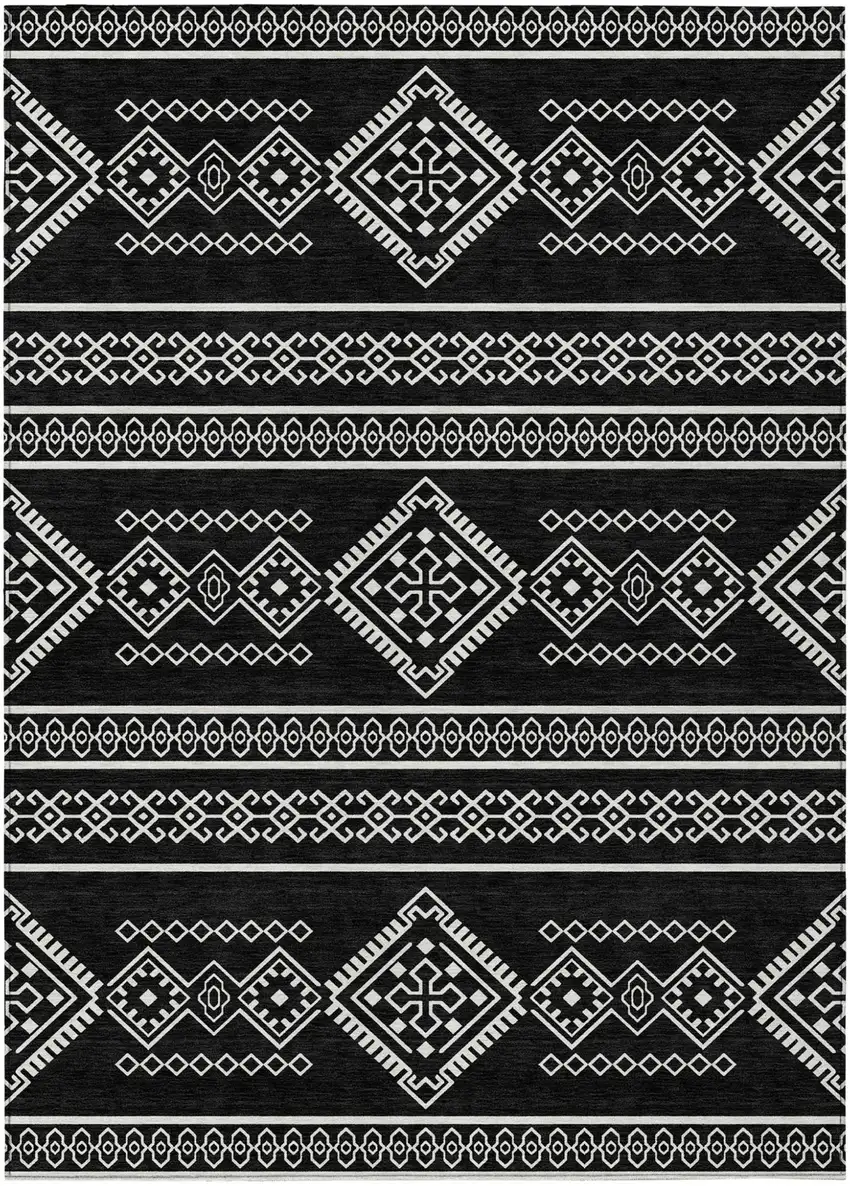 Black And Ivory Southwestern Washable Indoor Outdoor Area Rug Photo 2