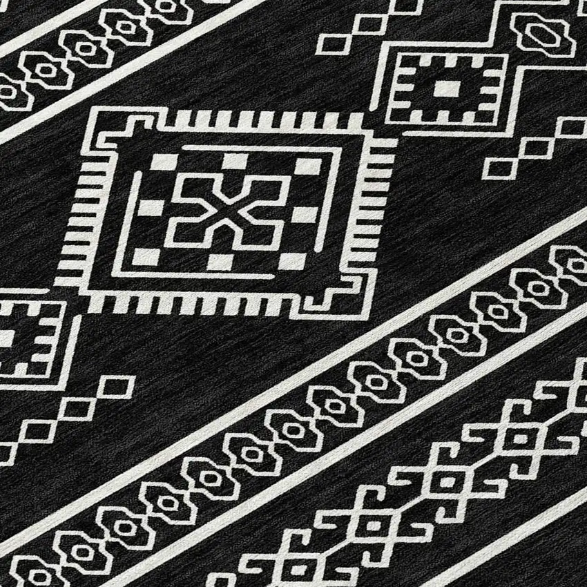 Black And Ivory Southwestern Washable Indoor Outdoor Area Rug Photo 6